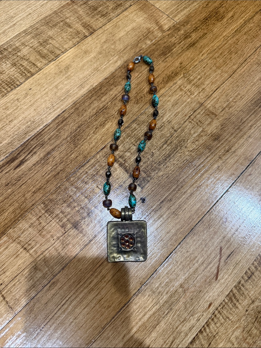 Turquoise & Brown Beaded Pendant Necklace - Unbranded
